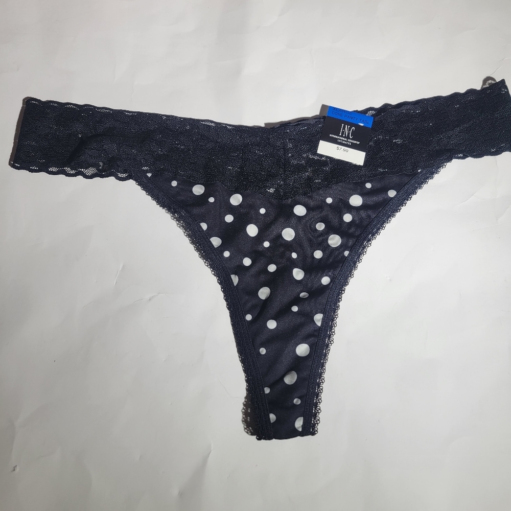 INC Lace-Trim Thong Underwear Polka-dot Black White International Concepts